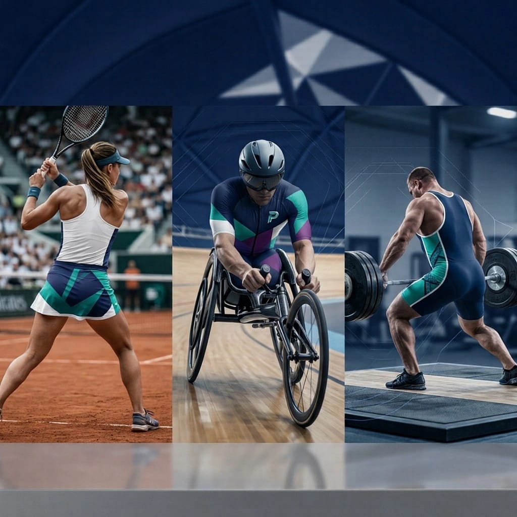 A tennis player, a wheelchair racing athlete, and a weightlifter competing